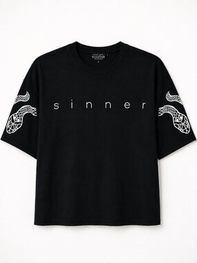 Restyle Goth "Sinner" Cropped Graphic Tee – Black Snake Sleeve Shirt